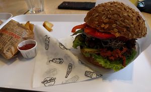 Burger with fries at Krowarzywa - Monte Cassino in Szczecin