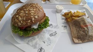 Chickpea burger with fries at Krowarzywa - Monte Cassino in Szczecin