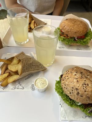 Tofu burger & Seitan burger, both with wedges & lemonade  at Krowarzywa - Monte Cassino in Szczecin