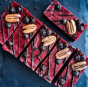 Raw Chocolate Brownie with Raspberry Jello at Greenology Artisan Desserts in Nicosia