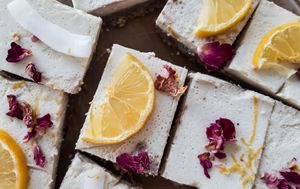 Raw Acai berry Coconut Lemon Bars at Greenology Artisan Desserts in Nicosia