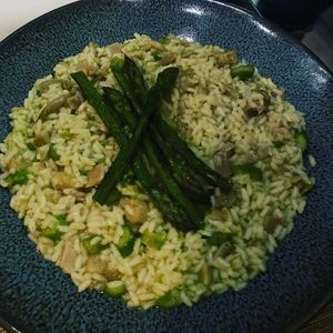 Mushroom-Asparagus Risotto vegan at The Creek Bistro Chic in Tunis