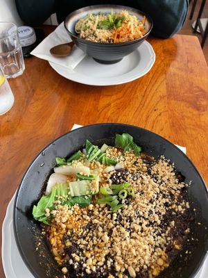 Dan Dan noodles at the bottom, Wanza noodles at the top.   at Sibiriens Sinokök in Stockholm