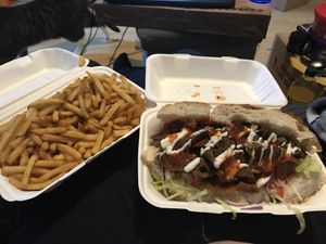 V Doner kabab with large fries   at Zero Clucks Given in Birkenhead
