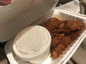 Bluffalo wings with a side of V blue cheese sauce.  at Zero Clucks Given in Birkenhead