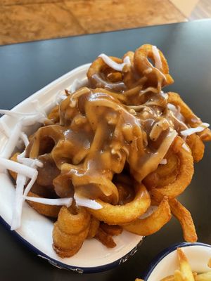 Poutine curly fries   at Zero Clucks Given in Birkenhead