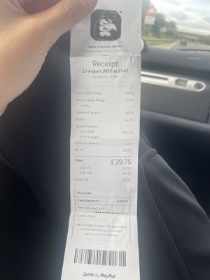 Receipt   at Zero Clucks Given in Birkenhead