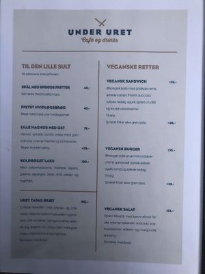 Menu card at Under Uret in Svendborg
