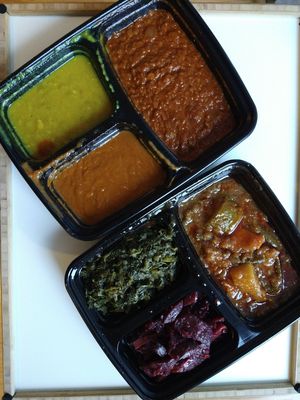 Vegetarian messob for two to-go (injera not pictured) at Demera in Chicago