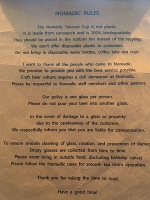 They like rules at Nomadic Brewing Cafe - 노매딕 브루잉 카페 in Jeonju