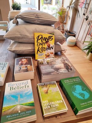 How to create a vegan world: offering of books to all aspects of vegan life. at Die Gartenkuche in Bad Aibling