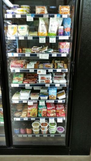 vegan alternatives case at Cook County Whole Foods Co-op in Grand Marais