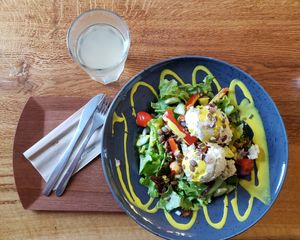 Sunny Salad wuth Ginger Kombucha draft at Mama  in Reykjavik