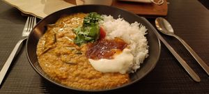 The Dahl with vegan yoghurt and mango chutney at Mama  in Reykjavik