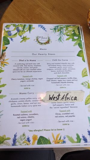 The front page of the menu at Mama  in Reykjavik