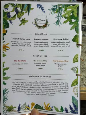 Menu - Smoothies / Fresh Juices at Mama  in Reykjavik