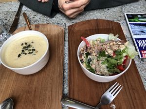 The Weekly Soup and mini salad.  at Mama  in Reykjavik
