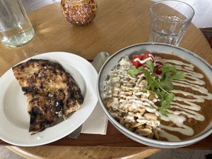 West Africa stew and garlic naan  at Mama  in Reykjavik