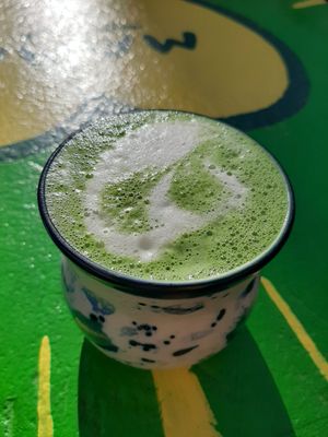 Matcha Rose Latte 💚 at Mama  in Reykjavik