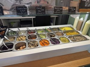 Salad bar with vegetarian and vegan options   at Ama'Vida in Paris