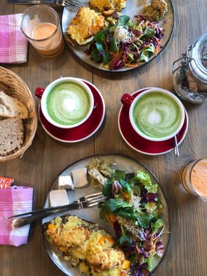 Savory part of the vegan brunch, which always includes a juice (brunch changes each week) and matcha latte at Green Stub in Hegenheim