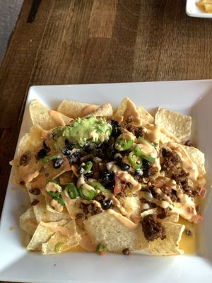 Loaded nachos at Cafe Organix in San Bernardino