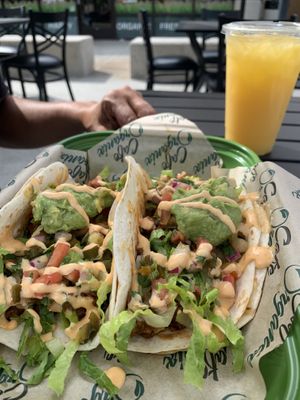 Queso Tacos, made with beyond meat  at Cafe Organix in San Bernardino