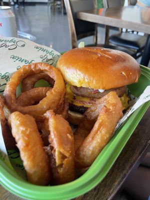 BBQ Burger w Onion Rings at Cafe Organix in San Bernardino