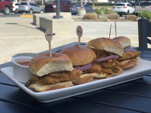 Spicy Chkn Sliders w/side of Buffalo Sauce  at Cafe Organix in San Bernardino