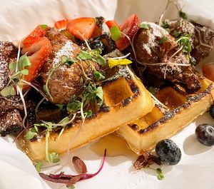 Chicken & waffles   at Cafe Organix in San Bernardino