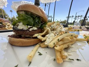 Hot Damn Burger and Truffle Friess  at Cafe Organix in San Bernardino