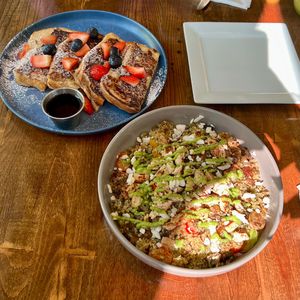 French Toast & Pesto Quinoa Bowl  at Cafe Organix in San Bernardino