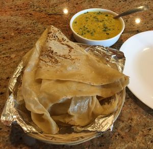 Godhamba Roti with Dhal and Spinach Curry (vegan) at House of Curry in Rosemount
