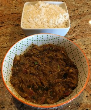 Batu Curry (Eggplant) cooked in coconut milk. Vegan as is. Very tasty, bite after bite. at House of Curry in Rosemount
