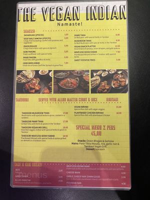 Menu august 2021 at The Vegan Indian in Amsterdam
