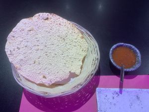 The papardum with the spicy sauce. at The Vegan Indian in Amsterdam