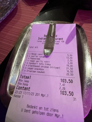 Total for 3  at The Vegan Indian in Amsterdam