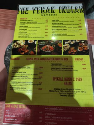 Menu at The Vegan Indian in Amsterdam