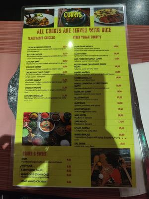 Menu at The Vegan Indian in Amsterdam