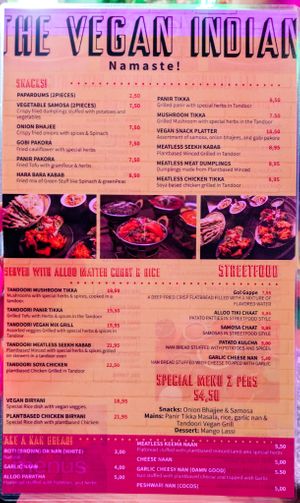 Menu page at The Vegan Indian at The Vegan Indian in Amsterdam