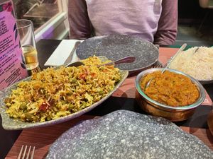Vegan (tofu) biryani and aubergine curry   at The Vegan Indian in Amsterdam