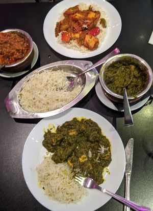 Saag Panir (green) and Tikka Masala (red) at The Vegan Indian in Amsterdam