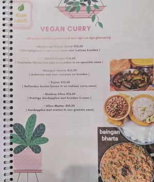 Menu at The Vegan Indian in Amsterdam