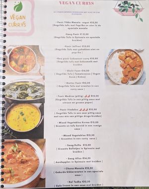 Menu at The Vegan Indian in Amsterdam