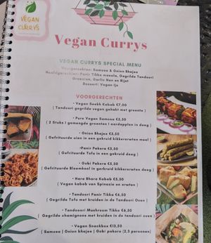 Menu at The Vegan Indian in Amsterdam