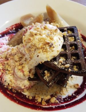 Cacao waffle (part of Nourish Me Cambridge kitchen takeover menu, January 2022) at Thrive in Cambridge