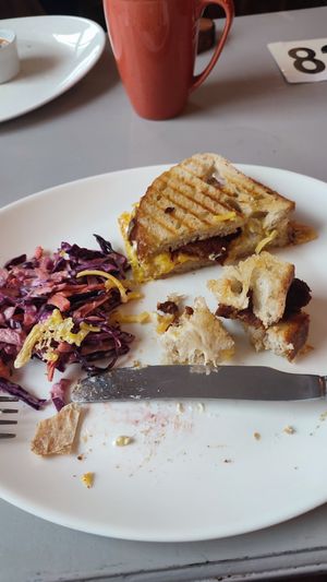 Sourdough toastie with coleslaw side at Thrive in Cambridge