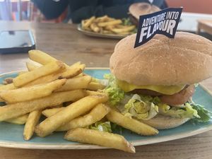 Burger and chips   at Thrive in Cambridge
