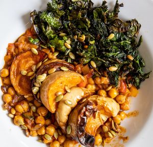 Butternut squash and chickpea curry at Thrive in Cambridge