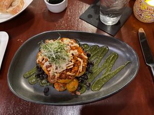 Vegan stuffed bell pepper at AQUA Restaurant in Duck